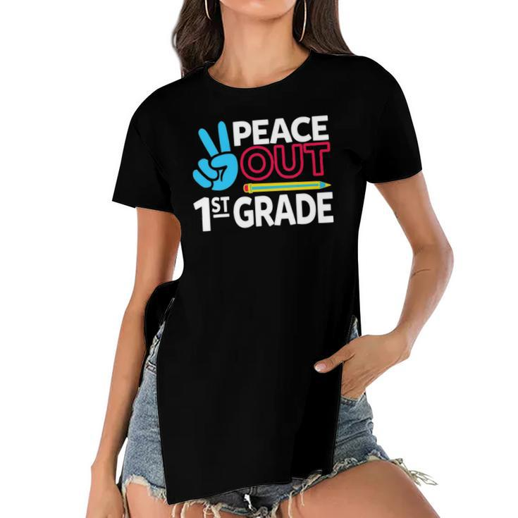 Peace Out 1St Grade Last Day Of School Teacher Girl Boy Women's Short Sleeves T-shirt With Hem Split