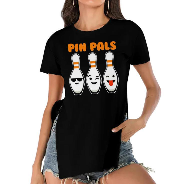 Pin Pals Cute Funny Bowling Women's Short Sleeves T-shirt With Hem Split