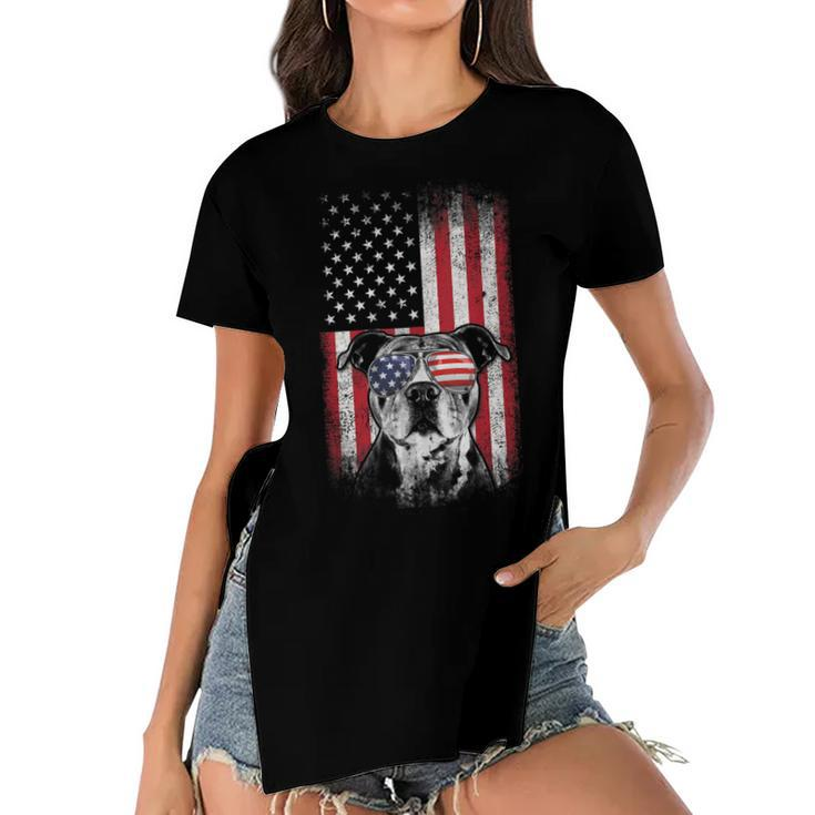 Pitbull American Flag 4Th Of July Pitbull Dad Mom Dog Lover  V2 Women's Short Sleeves T-shirt With Hem Split