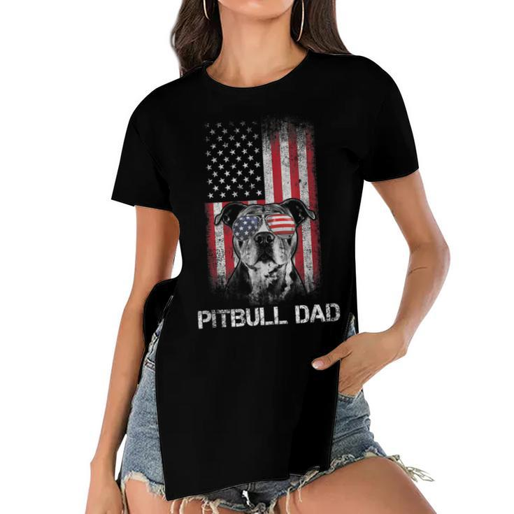 Pitbull American Flag 4Th Of July Pitbull Dad Mom Dog Lover  Women's Short Sleeves T-shirt With Hem Split