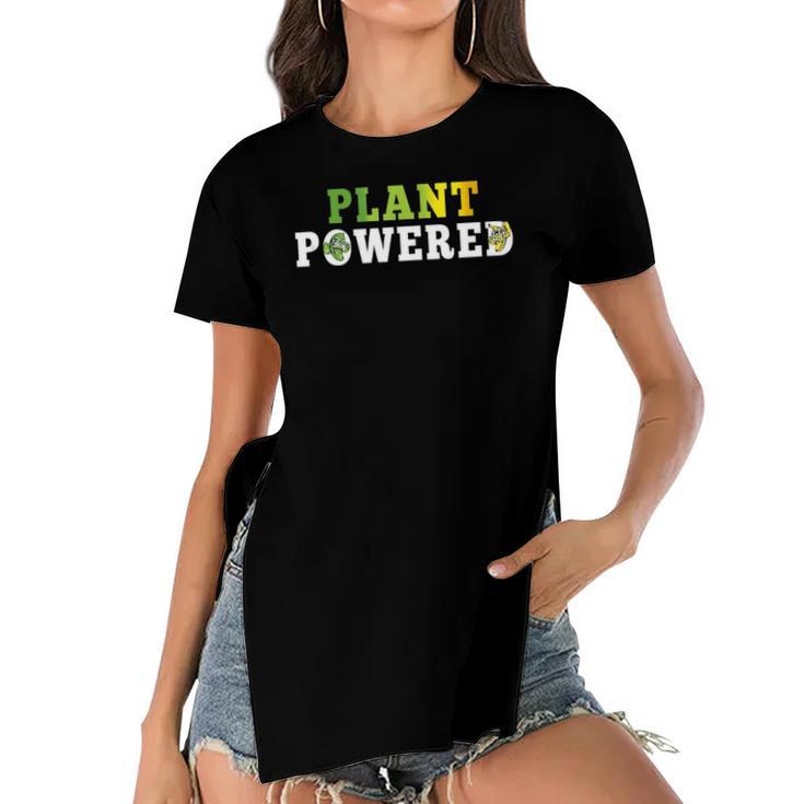 Plant Powered Vegan Plant Based Vegetarian Tee Women's Short Sleeves T-shirt With Hem Split