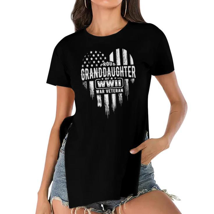 Proud Granddaughter Wwii Vet Grandpa Veterans Day Women's Short Sleeves T-shirt With Hem Split