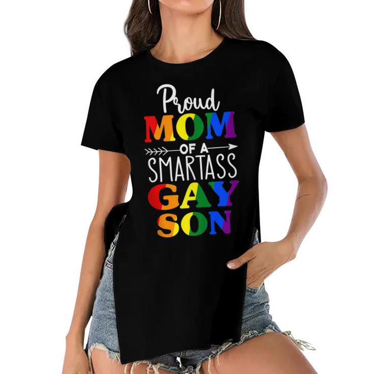 Proud Mom Of A Smartass Gay Son Funny Lgbt Ally Mothers Day  Women's Short Sleeves T-shirt With Hem Split