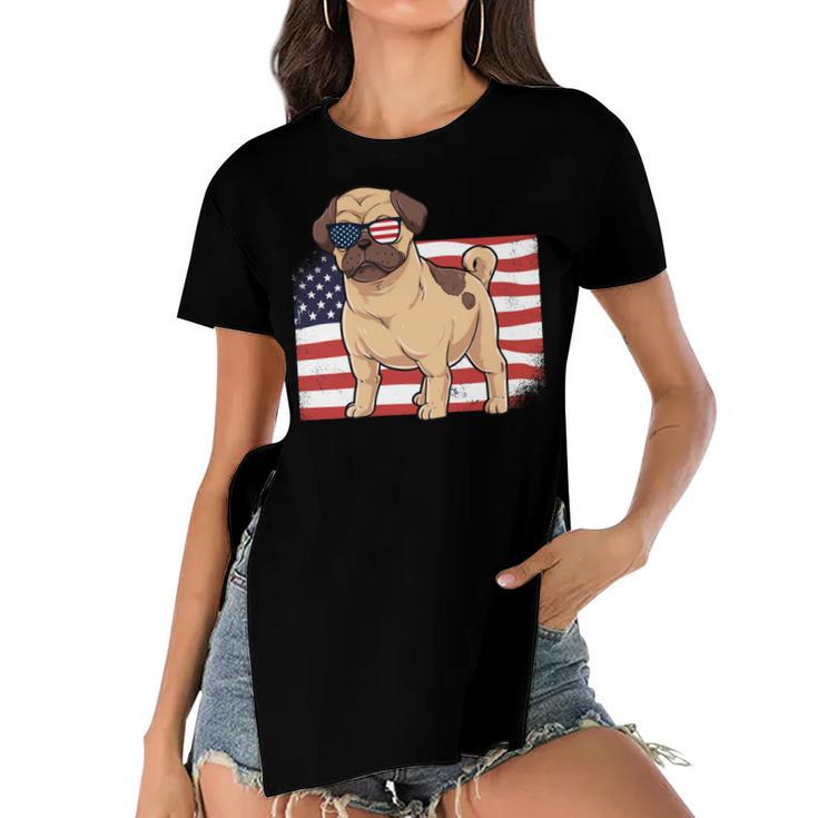 Pug Dad & Mom American Flag 4Th Of July Usa Funny Pug Lover   Women's Short Sleeves T-shirt With Hem Split