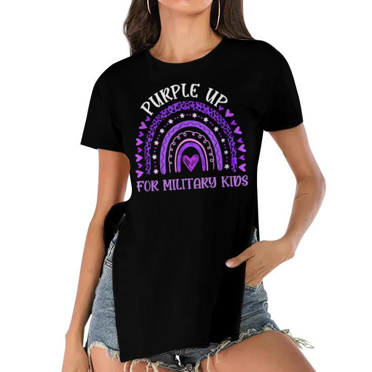 Purple Up For Military Kids Rainbow Military Child Month  V2 Women's Short Sleeves T-shirt With Hem Split
