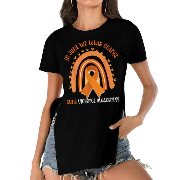 Rainbow In June We Wear Orange Gun Violence Awareness  Women's Short Sleeves T-shirt With Hem Split