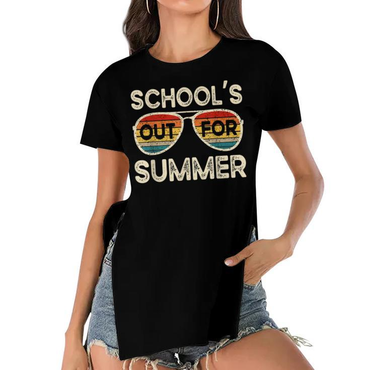 Retro Last Day Of School Schools Out For Summer Teacher  Women's Short Sleeves T-shirt With Hem Split