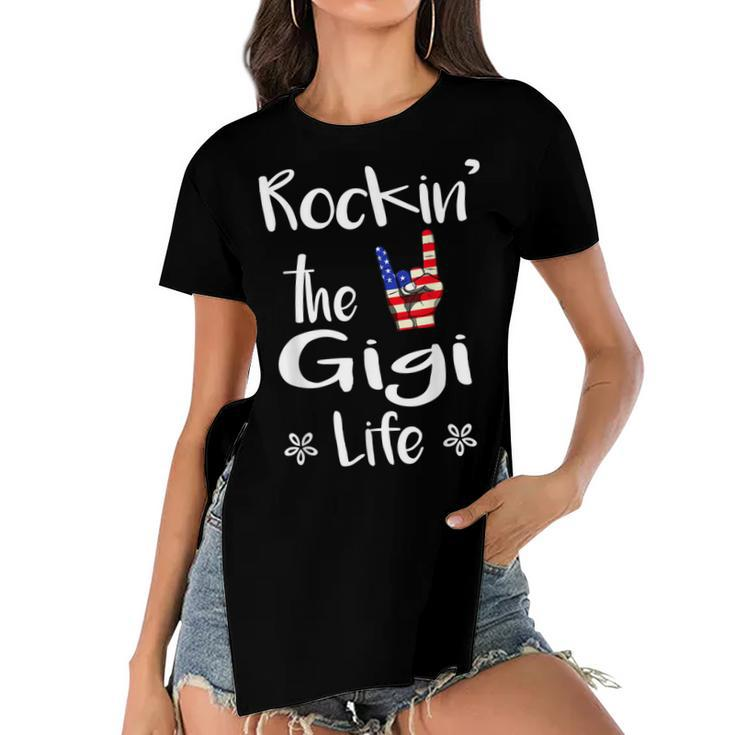 Rockin The Gigi Life Cute 4Th Of July American Flag  Women's Short Sleeves T-shirt With Hem Split