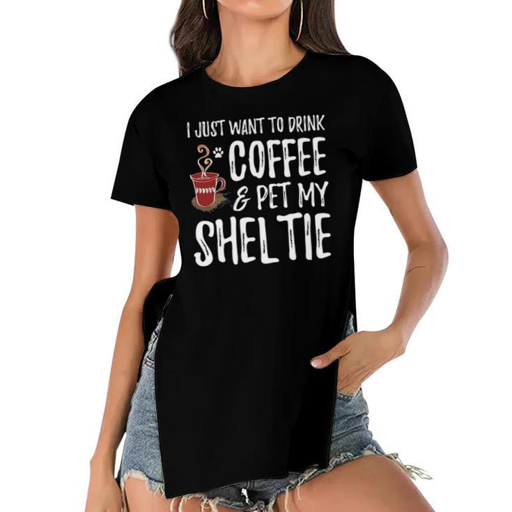 Sheltie Coffee Drinker Tees Women's Short Sleeves T-shirt With Hem Split