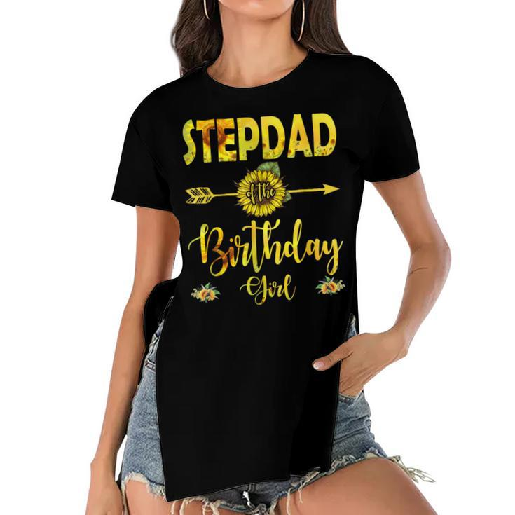 Stepdad Of The Birthday Girl  Dad Sunflower Gifts  Women's Short Sleeves T-shirt With Hem Split
