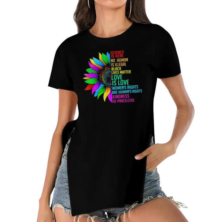 Sunflower Rainbow Science Is Real Black Lives Matter Lgbt Women's Short Sleeves T-shirt With Hem Split