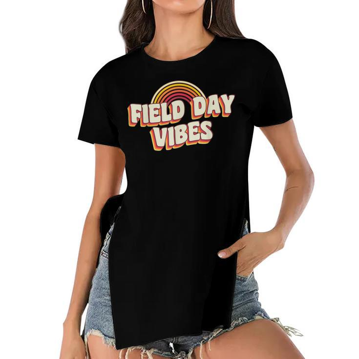 Teacher & Kids Last Day Of School Retro Its Field Day 2022  Women's Short Sleeves T-shirt With Hem Split