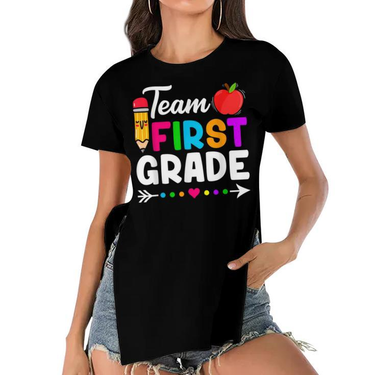 Team First Grade Kids Teacher Student Back To School  Women's Short Sleeves T-shirt With Hem Split