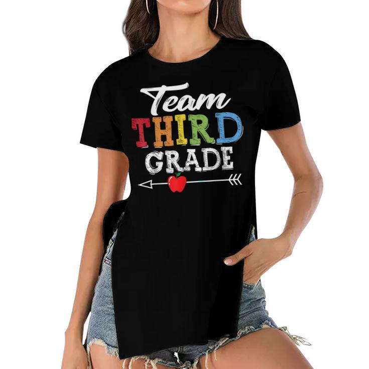 Team Third Grade Squad First Day Of School Teacher Kids   Women's Short Sleeves T-shirt With Hem Split