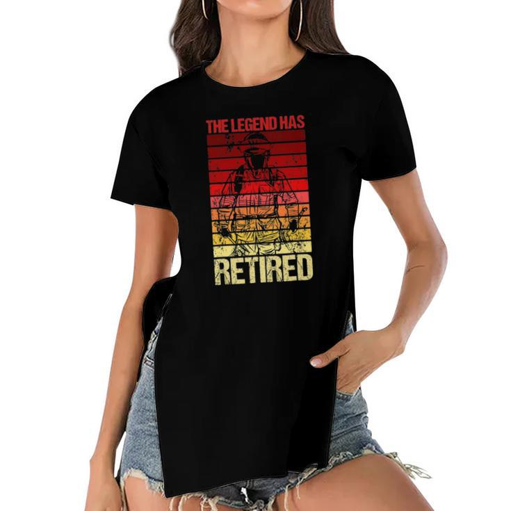 The Legend Has Retired Fire Department Fireman Firefighter Women's Short Sleeves T-shirt With Hem Split