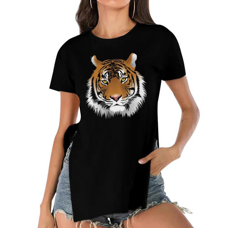 Tiger Face Animal Lover Funny Tigers Zoo Kids Boys Girl Women's Short Sleeves T-shirt With Hem Split