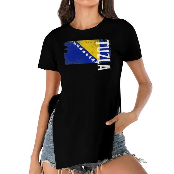Tuzla Bosnia Flag For Bosnian Men Women Kids Women's Short Sleeves T-shirt With Hem Split