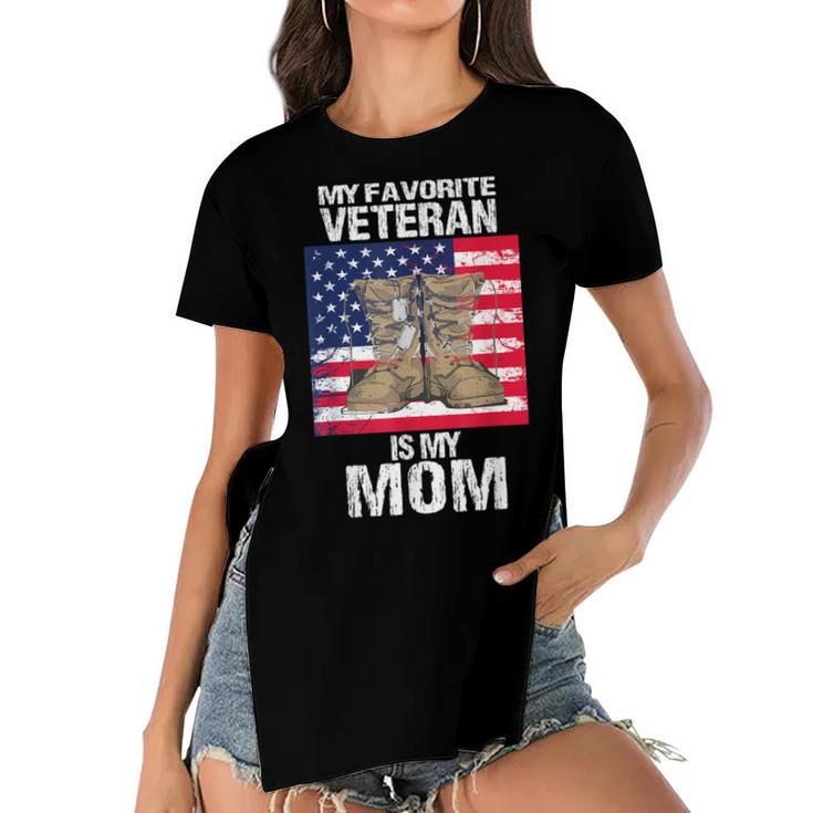 Veteran Mom Proud Son Kids Veterans Day Us Veteran Mother  Women's Short Sleeves T-shirt With Hem Split