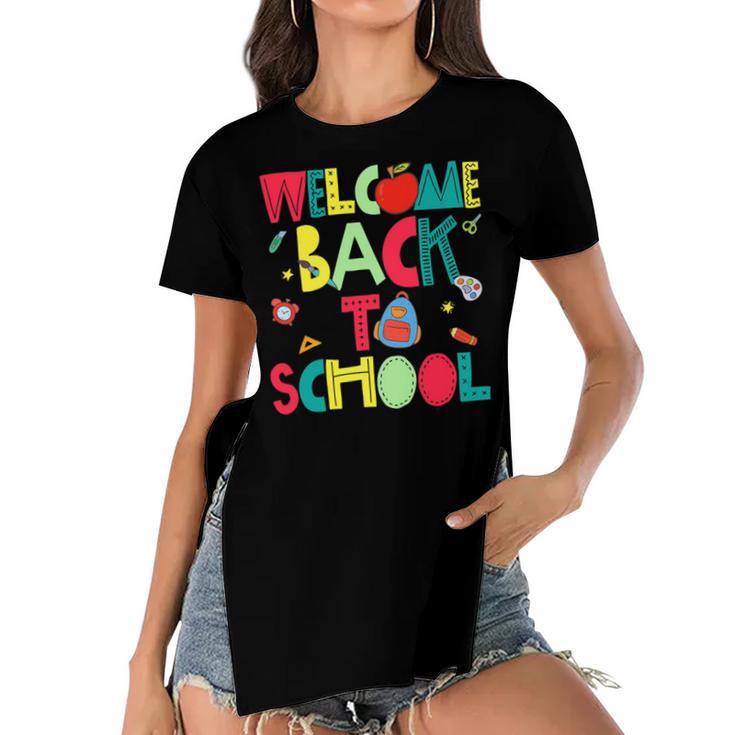 Welcome Back To School Happy First Day 488 Shirt Women's Short Sleeves T-shirt With Hem Split