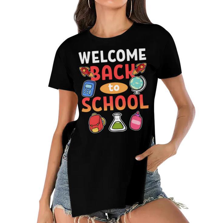 Welcome Back To School School Party 483 Shirt Women's Short Sleeves T-shirt With Hem Split