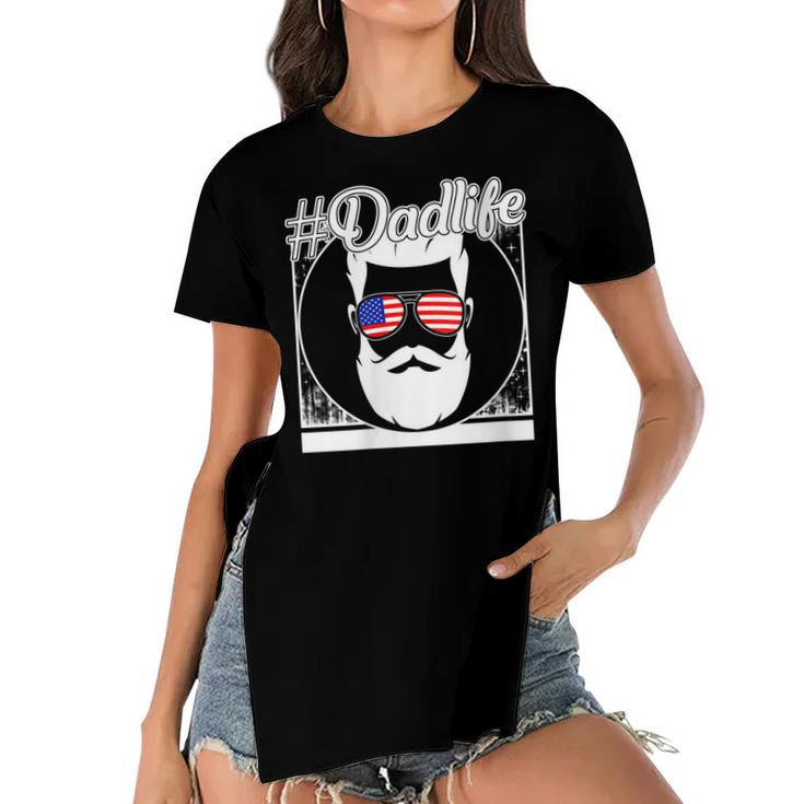 Womens 4Th Of July Dad Life Sunglasses American Father Independence  Women's Short Sleeves T-shirt With Hem Split