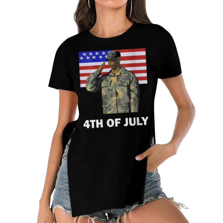 Womens 4Th Of July Proud Army Dad Independence Day American Flag  Women's Short Sleeves T-shirt With Hem Split