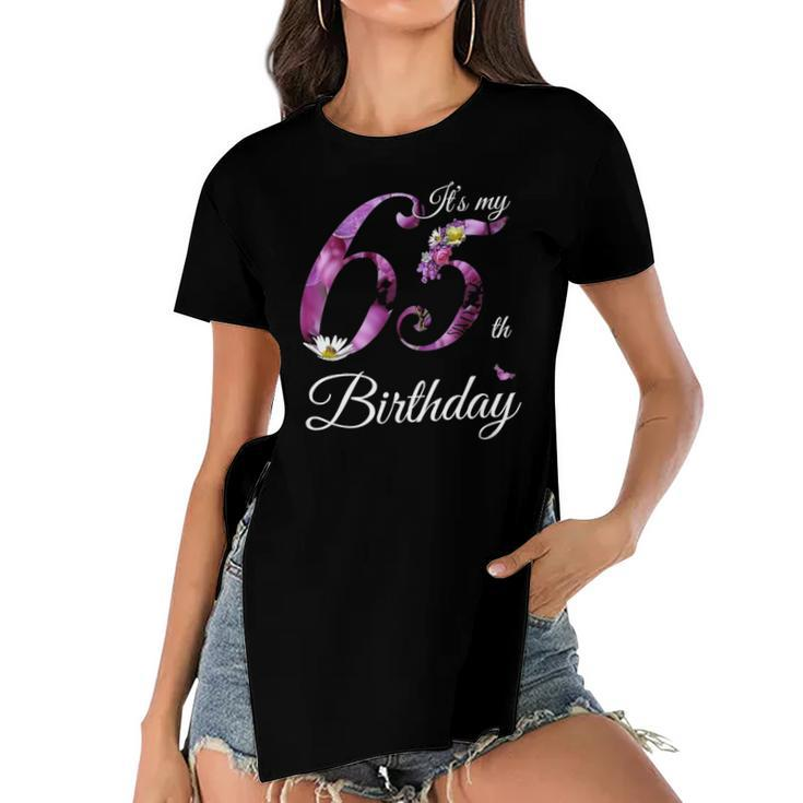 Womens 65 Years Old  Floral 1957 Its My 65Th Birthday Gift Women's Short Sleeves T-shirt With Hem Split