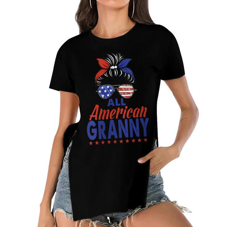 Womens All American Granny Grandma Sunglasses Usa Flag 4Th Of July  Women's Short Sleeves T-shirt With Hem Split