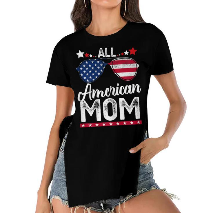 Womens All American Mom 4Th Of July  Mothers Day Women Mommy  Women's Short Sleeves T-shirt With Hem Split