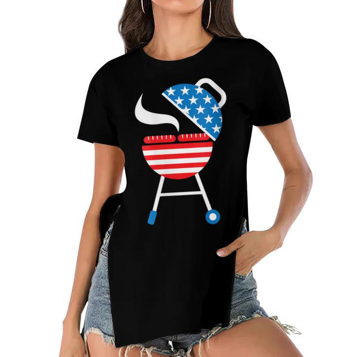 Womens America Barbeque 4Th Of July Usa Flag Merica Dad Gift  Women's Short Sleeves T-shirt With Hem Split