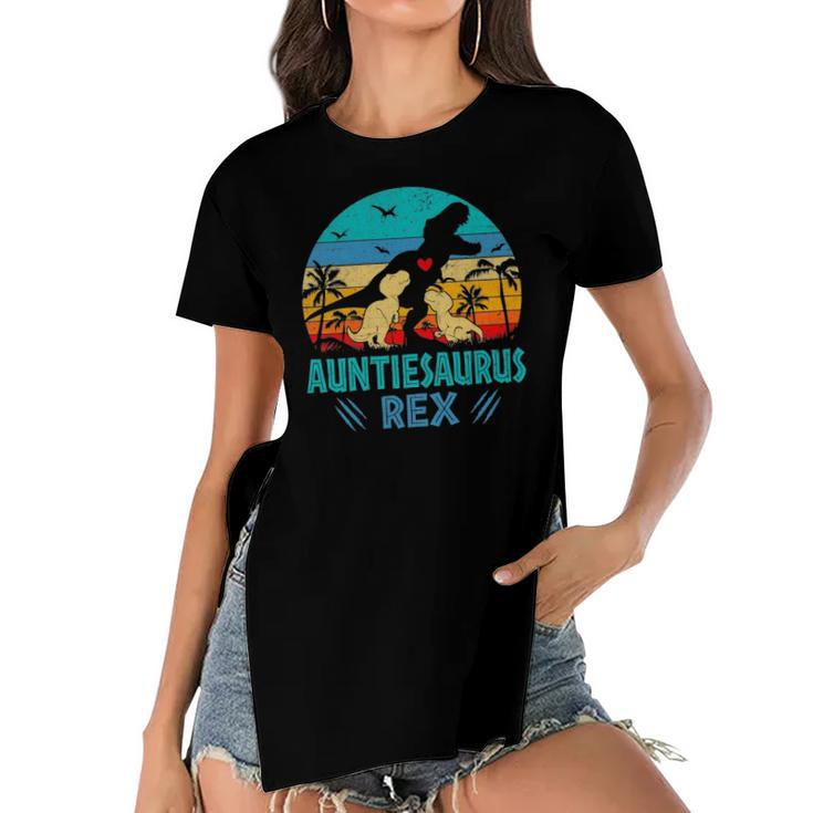 Womens Auntiesaurusrex Dinosaur Mommy Saurus Family Matching Women's Short Sleeves T-shirt With Hem Split