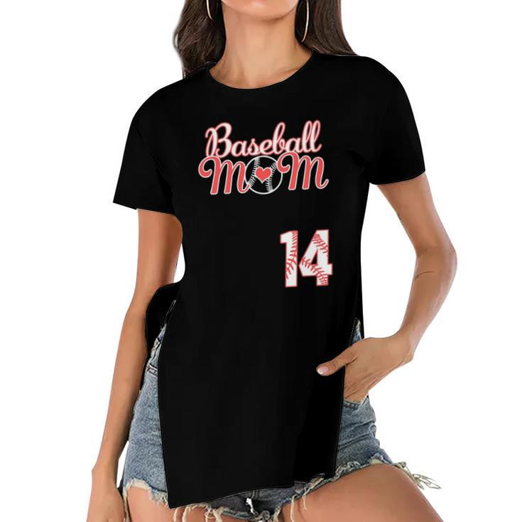 Womens Baseball Mom Mothers Day 14 Baseball Player Jersey  Women's Short Sleeves T-shirt With Hem Split