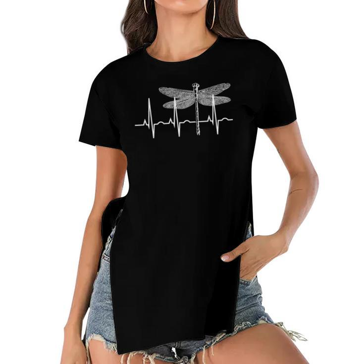 Womens Dragonfly Gifts For Women & Men - Dragonfly Lover Heartbeat Women's Short Sleeves T-shirt With Hem Split