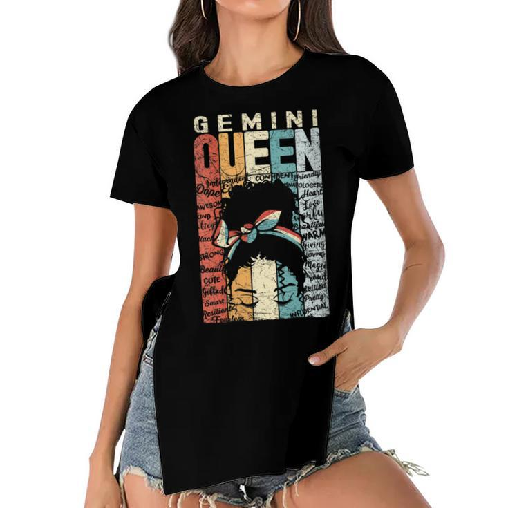 Womens June Birthday Gemini Queen Im Black Queen Afro Mom Bun  Women's Short Sleeves T-shirt With Hem Split