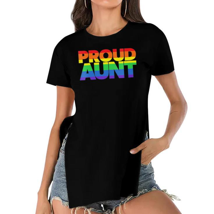 Womens Lgbtq Family Aunt Gay Pride Ally Lgbt Proud Aunt Women's Short Sleeves T-shirt With Hem Split