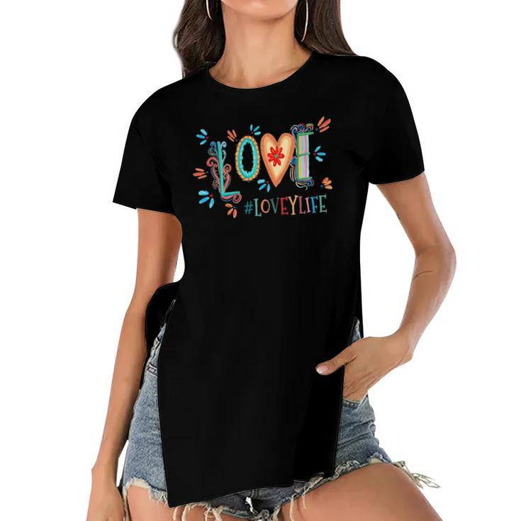 Womens Love Lovey Life Colorful Women's Short Sleeves T-shirt With Hem Split