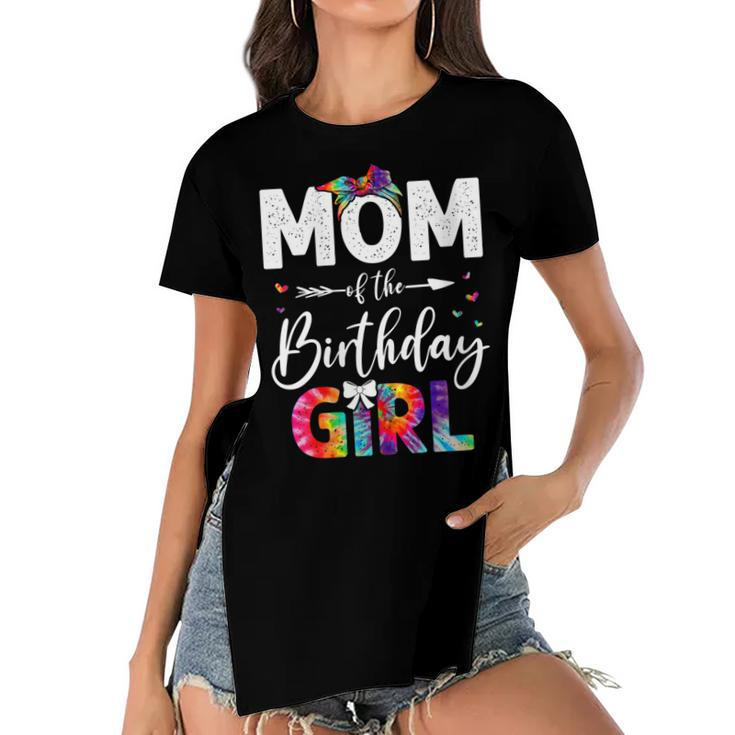Womens Mb Mom Of The Birthday Girl Mama Mother And Daughter Tie Dye  Women's Short Sleeves T-shirt With Hem Split