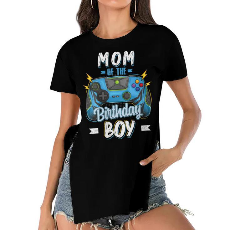 Womens Mom Of The Birthday Boy Matching Family Video Gamer Party  Women's Short Sleeves T-shirt With Hem Split