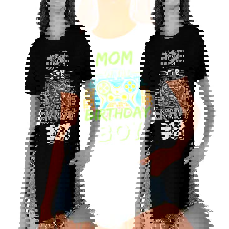 Womens Mom Of The Birthday Boy Matching Video Gamer Birthday Party  Women's Short Sleeves T-shirt With Hem Split