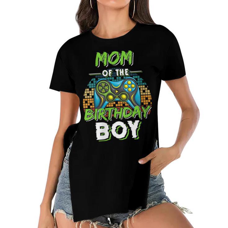 Womens Mom Of The Birthday Boy Matching Video Gamer Birthday Party Women's Short Sleeves T-shirt With Hem Split