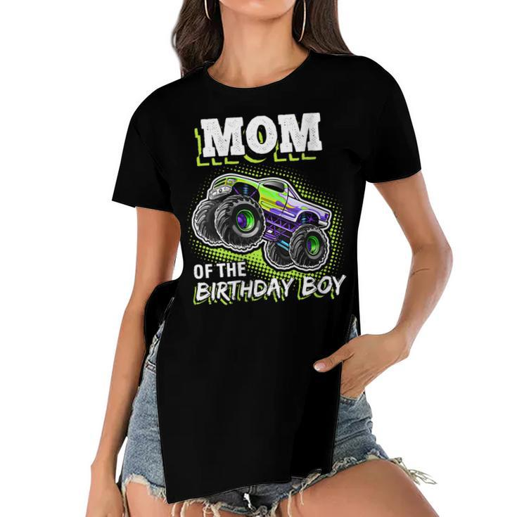 Womens Mom Of The Birthday Boy Monster Truck Birthday Novelty Gift  Women's Short Sleeves T-shirt With Hem Split