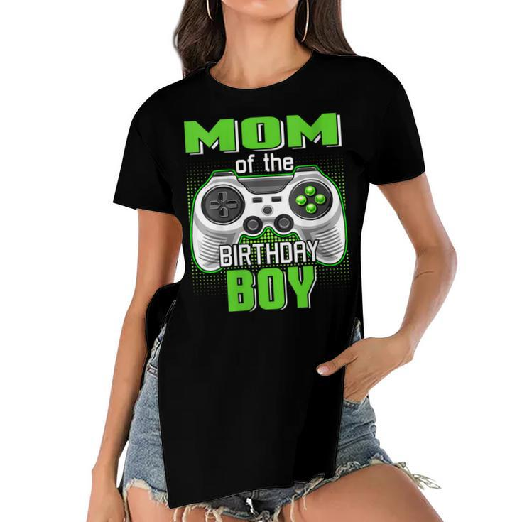 Womens Mom Of The Birthday Boy Video Game B-Day Top Gamer Party  Women's Short Sleeves T-shirt With Hem Split