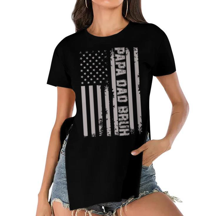 Womens Papa Dad Bruh Fathers Day 4Th Of July Us Vintage Gift 2022  Women's Short Sleeves T-shirt With Hem Split