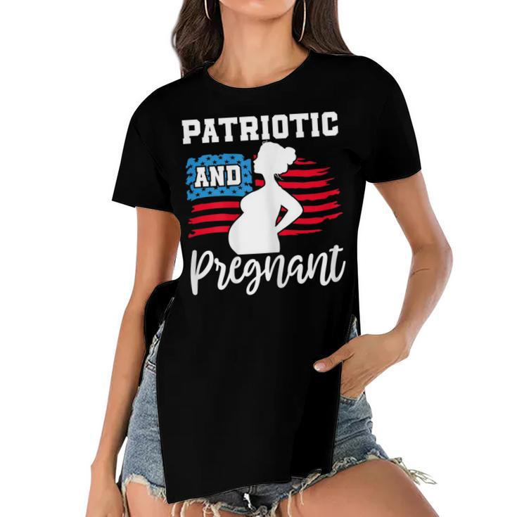 Womens Patriotic And Pregnant Baby Reveal 4Th Of July Pregnancy  Women's Short Sleeves T-shirt With Hem Split