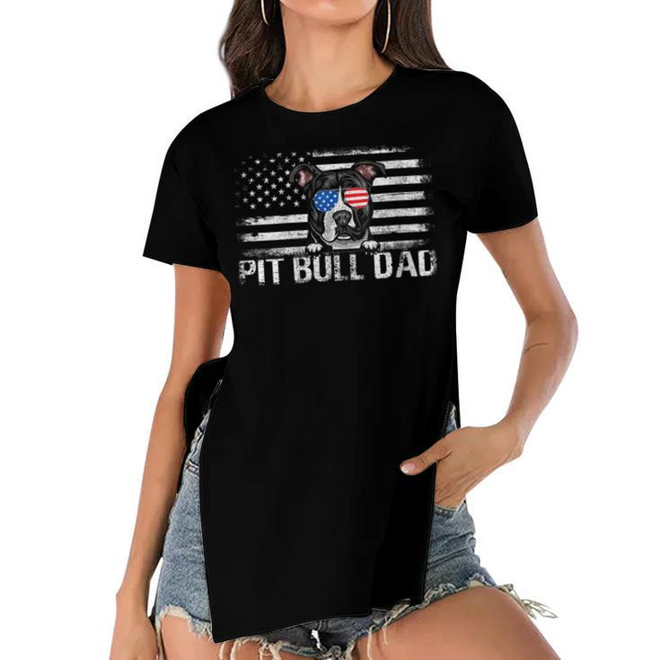 Womens Pit Bull Dad American Flag 4Th Of July Patriotic Gift  Women's Short Sleeves T-shirt With Hem Split