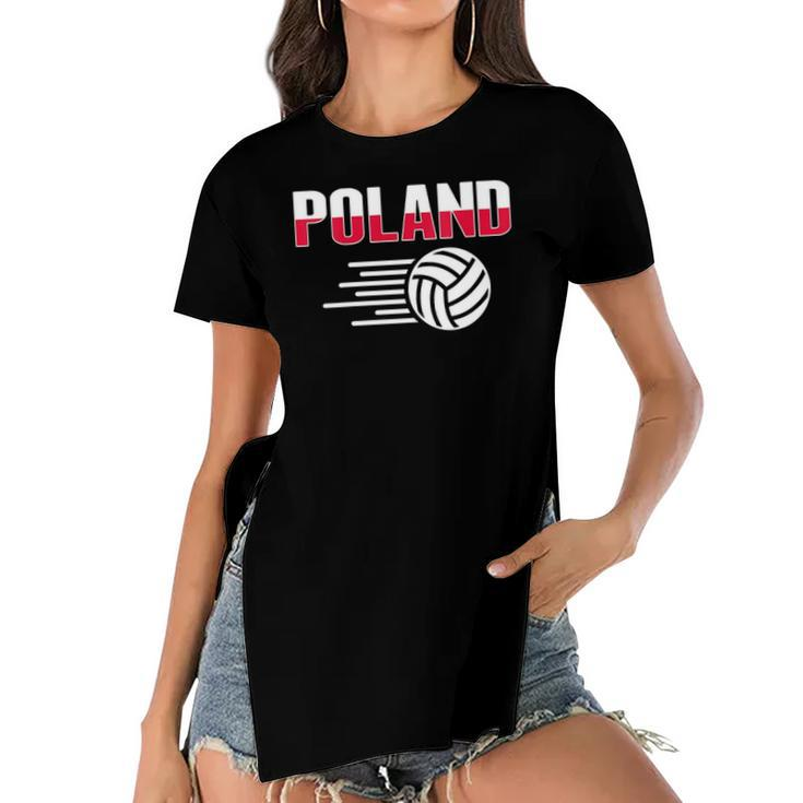 Womens Poland Volleyball Lovers Jersey - Polish Flag Sport Fans  Women's Short Sleeves T-shirt With Hem Split