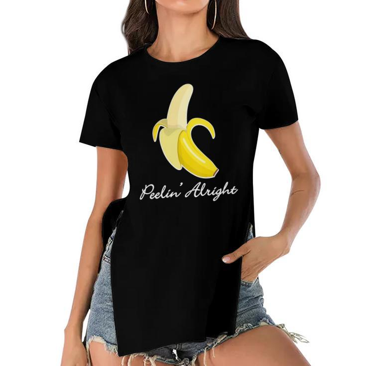 Womens Positive Vibes Banana Funny Peelin Alright Graphic V-Neck Women's Short Sleeves T-shirt With Hem Split