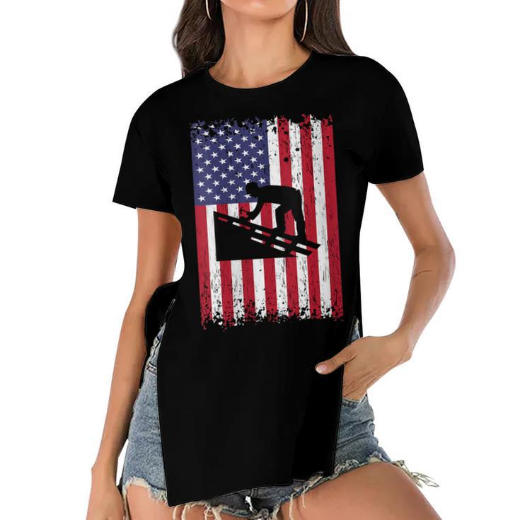 Womens Roofer Dad Usa Flag Patriotic 4Th Of July Gift  Women's Short Sleeves T-shirt With Hem Split