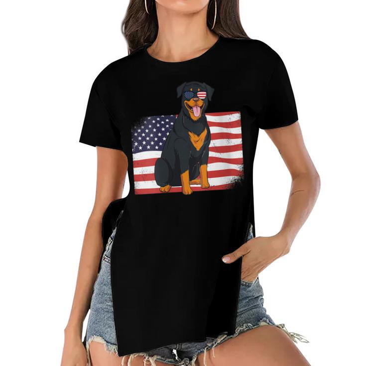 Womens Rottie Dad & Mom American Flag 4Th Of July Usa Rottweiler  Women's Short Sleeves T-shirt With Hem Split