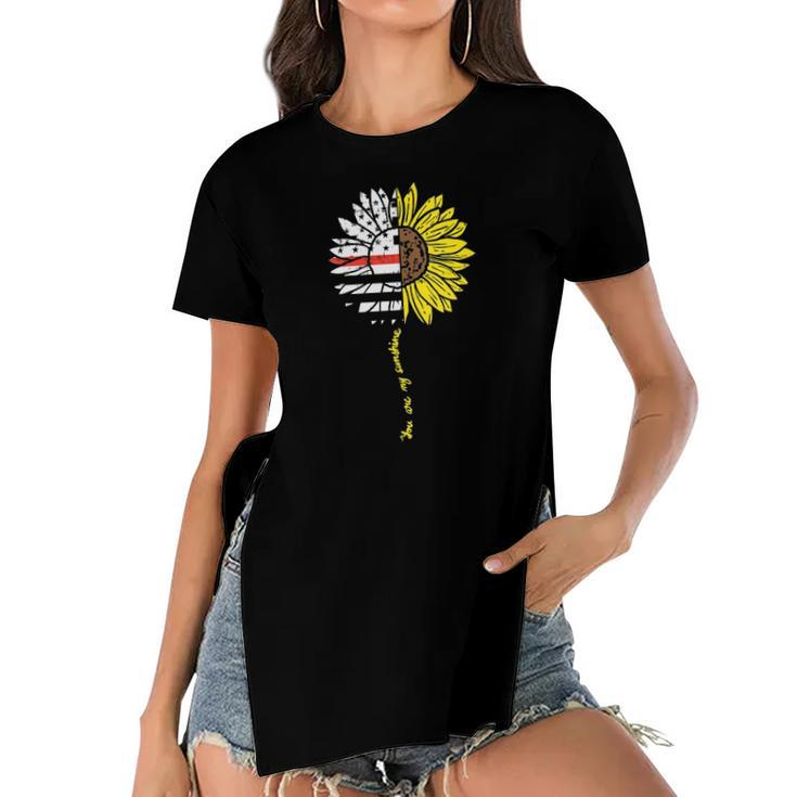 Womens Sunflower Thin Red Line Us Flag Sunshine Firefighter Gift Women's Short Sleeves T-shirt With Hem Split